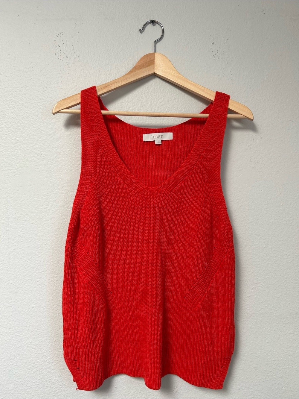 LOFT Bright Red V-Neck Knit Tank Sweater